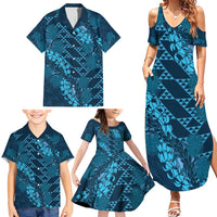 Naval Night Aloha Hawaii Family Matching Summer Maxi Dress and Hawaiian Shirt Hawaiian Kakau Ohia Lehua Lei LT14 - Polynesian Pride