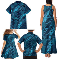 Naval Night Aloha Hawaii Family Matching Tank Maxi Dress and Hawaiian Shirt Hawaiian Kakau Ohia Lehua Lei LT14 - Polynesian Pride