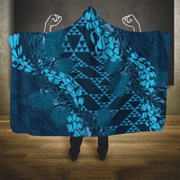 Naval Night Aloha Hawaii Hooded Blanket Hawaiian Kakau Ohia Lehua Lei - Polynesian Pride