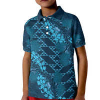 Naval Night Aloha Hawaii Kid Polo Shirt Hawaiian Kakau Ohia Lehua Lei LT14 Kid Blue - Polynesian Pride