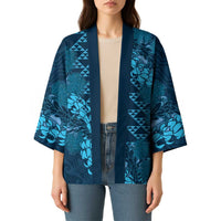 Naval Night Aloha Hawaii Kimono Hawaiian Kakau Ohia Lehua Lei - Polynesian Pride