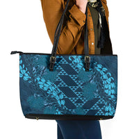 Naval Night Aloha Hawaii Leather Tote Bag Hawaiian Kakau Ohia Lehua Lei - Polynesian Pride