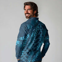 Naval Night Aloha Hawaii Long Sleeve Polo Shirt Hawaiian Kakau Ohia Lehua Lei LT14 - Polynesian Pride