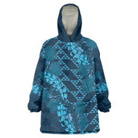 Naval Night Aloha Hawaii Wearable Blanket Hoodie Hawaiian Kakau Ohia Lehua Lei LT14 One Size Blue - Polynesian Pride