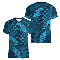 Naval Night Aloha Hawaii Women V-Neck T-Shirt Hawaiian Kakau Ohia Lehua Lei LT14 - Polynesian Pride