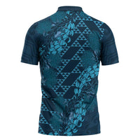 Naval Night Aloha Hawaii Zipper Polo Shirt Hawaiian Kakau Ohia Lehua Lei LT14 - Polynesian Pride