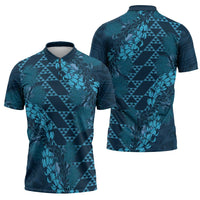 Naval Night Aloha Hawaii Zipper Polo Shirt Hawaiian Kakau Ohia Lehua Lei LT14 - Polynesian Pride