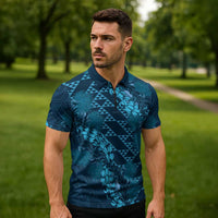 Naval Night Aloha Hawaii Zipper Polo Shirt Hawaiian Kakau Ohia Lehua Lei LT14 - Polynesian Pride