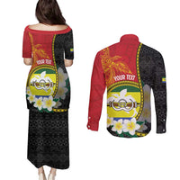Personalised PNG Morobe Provins Couples Matching Puletasi and Long Sleeve Button Shirt Papua New Guinea Plumeria Melanesian Pattern LT14 - Polynesian Pride