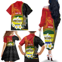 Personalised PNG Morobe Provins Family Matching Off The Shoulder Long Sleeve Dress and Hawaiian Shirt Papua New Guinea Plumeria Melanesian Pattern LT14 - Polynesian Pride