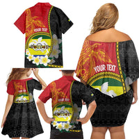 Personalised PNG Morobe Provins Family Matching Off Shoulder Short Dress and Hawaiian Shirt Papua New Guinea Plumeria Melanesian Pattern LT14 - Polynesian Pride
