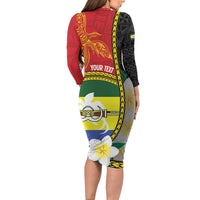 Personalised PNG Morobe Provins Long Sleeve Bodycon Dress Papua New Guinea Plumeria Melanesian Pattern LT14 - Polynesian Pride