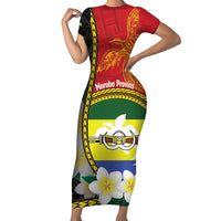Personalised PNG Morobe Provins Short Sleeve Bodycon Dress Papua New Guinea Plumeria Melanesian Pattern LT14 Long Dress Red - Polynesian Pride
