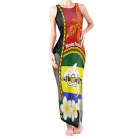 Personalised PNG Morobe Provins Tank Maxi Dress Papua New Guinea Plumeria Melanesian Pattern LT14 Women Red - Polynesian Pride