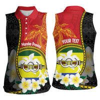 Personalised PNG Morobe Provins Women Sleeveless Polo Shirt Papua New Guinea Plumeria Melanesian Pattern LT14 - Polynesian Pride