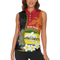 Personalised PNG Morobe Provins Women Sleeveless Polo Shirt Papua New Guinea Plumeria Melanesian Pattern LT14 - Polynesian Pride