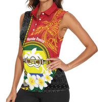 Personalised PNG Morobe Provins Women Sleeveless Polo Shirt Papua New Guinea Plumeria Melanesian Pattern LT14 - Polynesian Pride