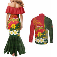 Personalised PNG Isten Hailans Provins Couples Matching Mermaid Dress and Long Sleeve Button Shirt Papua New Guinea Plumeria Melanesian Pattern LT14 - Polynesian Pride