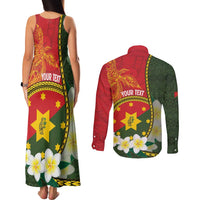 Personalised PNG Isten Hailans Provins Couples Matching Tank Maxi Dress and Long Sleeve Button Shirt Papua New Guinea Plumeria Melanesian Pattern LT14 - Polynesian Pride