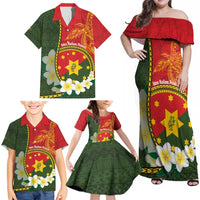 Personalised PNG Isten Hailans Provins Family Matching Off Shoulder Maxi Dress and Hawaiian Shirt Papua New Guinea Plumeria Melanesian Pattern LT14 - Polynesian Pride