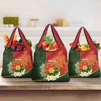 Personalised PNG Isten Hailans Provins Grocery Bag Papua New Guinea Plumeria Melanesian Pattern LT14 3-pack One Size Green - Polynesian Pride