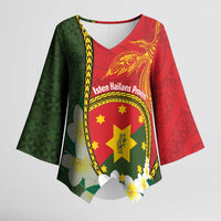 Personalised PNG Isten Hailans Provins Kimono Sleeve Blouse Papua New Guinea Plumeria Melanesian Pattern LT14 Female Green - Polynesian Pride
