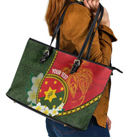 Personalised PNG Isten Hailans Provins Leather Tote Bag Papua New Guinea Plumeria Melanesian Pattern LT14 - Polynesian Pride