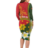 Personalised PNG Isten Hailans Provins Long Sleeve Bodycon Dress Papua New Guinea Plumeria Melanesian Pattern LT14 - Polynesian Pride
