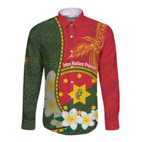 Personalised PNG Isten Hailans Provins Long Sleeve Button Shirt Papua New Guinea Plumeria Melanesian Pattern LT14 Unisex Green - Polynesian Pride