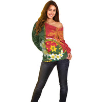 Personalised PNG Isten Hailans Provins Off Shoulder Sweater Papua New Guinea Plumeria Melanesian Pattern LT14 - Polynesian Pride