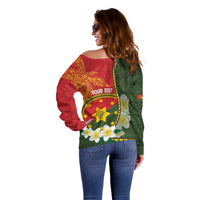Personalised PNG Isten Hailans Provins Off Shoulder Sweater Papua New Guinea Plumeria Melanesian Pattern LT14 - Polynesian Pride