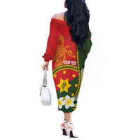 Personalised PNG Isten Hailans Provins Off The Shoulder Long Sleeve Dress Papua New Guinea Plumeria Melanesian Pattern LT14 - Polynesian Pride