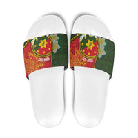 Personalised PNG Isten Hailans Provins Slide Sandals Papua New Guinea Plumeria Melanesian Pattern LT14 Green - Polynesian Pride