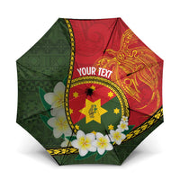 Personalised PNG Isten Hailans Provins Umbrella Papua New Guinea Plumeria Melanesian Pattern LT14 One Size Folded 11.42 inch Opened Diameter 37.4 inch Green - Polynesian Pride