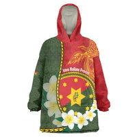 Personalised PNG Isten Hailans Provins Wearable Blanket Hoodie Papua New Guinea Plumeria Melanesian Pattern LT14 One Size Green - Polynesian Pride