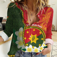 Personalised PNG Isten Hailans Provins Women Casual Shirt Papua New Guinea Plumeria Melanesian Pattern LT14 Female Green - Polynesian Pride