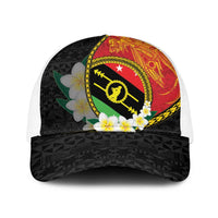 PNG Sauten Hailans Baseball Net Cap Papua New Guinea Plumeria Melanesian Pattern - Polynesian Pride