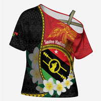 Personalised PNG Sauten Hailans Cross Shoulder Shirt Papua New Guinea Plumeria Melanesian Pattern LT14 Female Red - Polynesian Pride