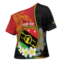 Personalised PNG Sauten Hailans Cross Shoulder Shirt Papua New Guinea Plumeria Melanesian Pattern LT14 - Polynesian Pride