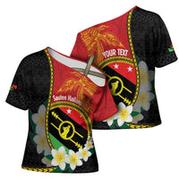 Personalised PNG Sauten Hailans Cross Shoulder Shirt Papua New Guinea Plumeria Melanesian Pattern LT14 - Polynesian Pride