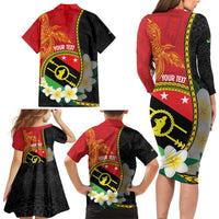 Personalised PNG Sauten Hailans Family Matching Long Sleeve Bodycon Dress and Hawaiian Shirt Papua New Guinea Plumeria Melanesian Pattern LT14 - Polynesian Pride