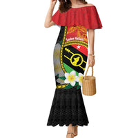 Personalised PNG Sauten Hailans Family Matching Mermaid Dress and Hawaiian Shirt Papua New Guinea Plumeria Melanesian Pattern LT14 Mom's Dress Red - Polynesian Pride