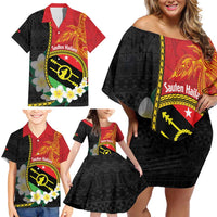 Personalised PNG Sauten Hailans Family Matching Off Shoulder Short Dress and Hawaiian Shirt Papua New Guinea Plumeria Melanesian Pattern LT14 - Polynesian Pride