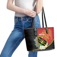 Personalised PNG Sauten Hailans Leather Tote Bag Papua New Guinea Plumeria Melanesian Pattern LT14 - Polynesian Pride