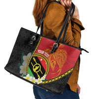 Personalised PNG Sauten Hailans Leather Tote Bag Papua New Guinea Plumeria Melanesian Pattern LT14 - Polynesian Pride