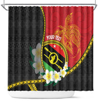 Personalised PNG Sauten Hailans Shower Curtain Papua New Guinea Plumeria Melanesian Pattern LT14 Red - Polynesian Pride