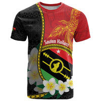Personalised PNG Sauten Hailans T Shirt Papua New Guinea Plumeria Melanesian Pattern LT14 Red - Polynesian Pride