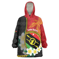 Personalised PNG Sauten Hailans Wearable Blanket Hoodie Papua New Guinea Plumeria Melanesian Pattern LT14 One Size Red - Polynesian Pride