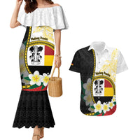 Personalised PNG Madang Provins Couples Matching Mermaid Dress and Hawaiian Shirt Papua New Guinea Plumeria Melanesian Pattern LT14 White - Polynesian Pride