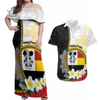Personalised PNG Madang Provins Couples Matching Off Shoulder Maxi Dress and Hawaiian Shirt Papua New Guinea Plumeria Melanesian Pattern LT14 White - Polynesian Pride